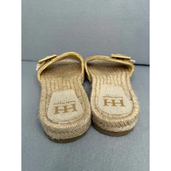 Haute Hippie Nyssa Gold Woven Espadrille Slide Sandals Womens 8.5M Buckle Boho - Picture 6 of 8